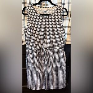 Liz Claiborne Navy and White Sleeveless Dress With Tie Waist & Pockets. L